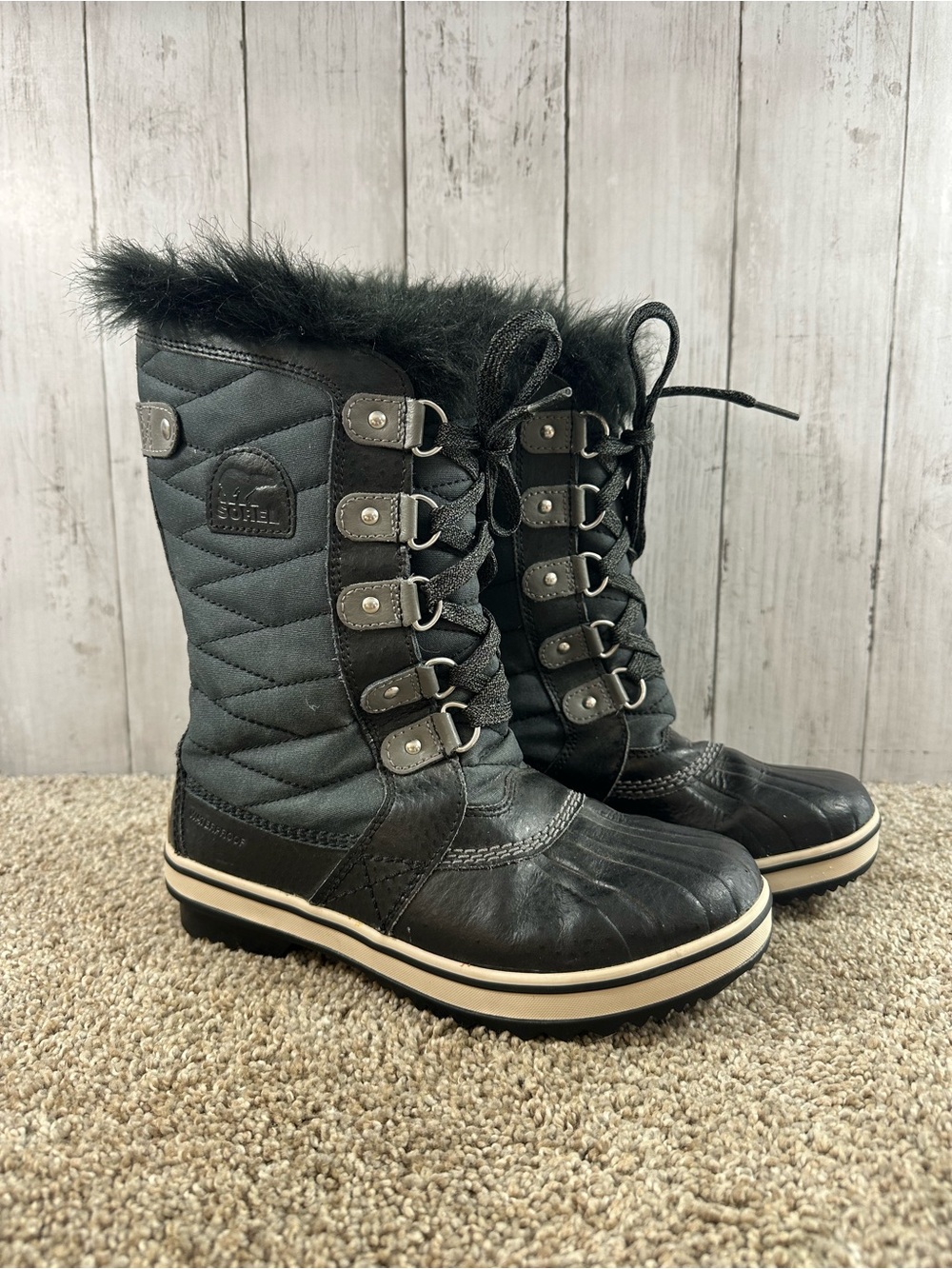 Sorel Faux Fur Tofino Black Waterproof Winter Snow Boot Girl's 4